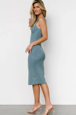 Baltic Born Bobbie Snap Button Midi Dress | Dusty Blue
