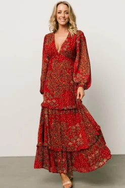 Baltic Born Bowman Deep V Maxi Dress | Red Multi