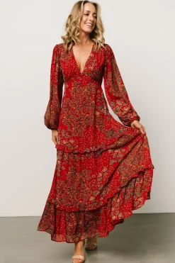 Baltic Born Bowman Deep V Maxi Dress | Red Multi