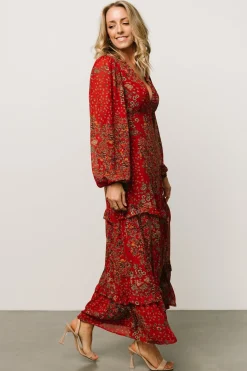 Baltic Born Bowman Deep V Maxi Dress | Red Multi