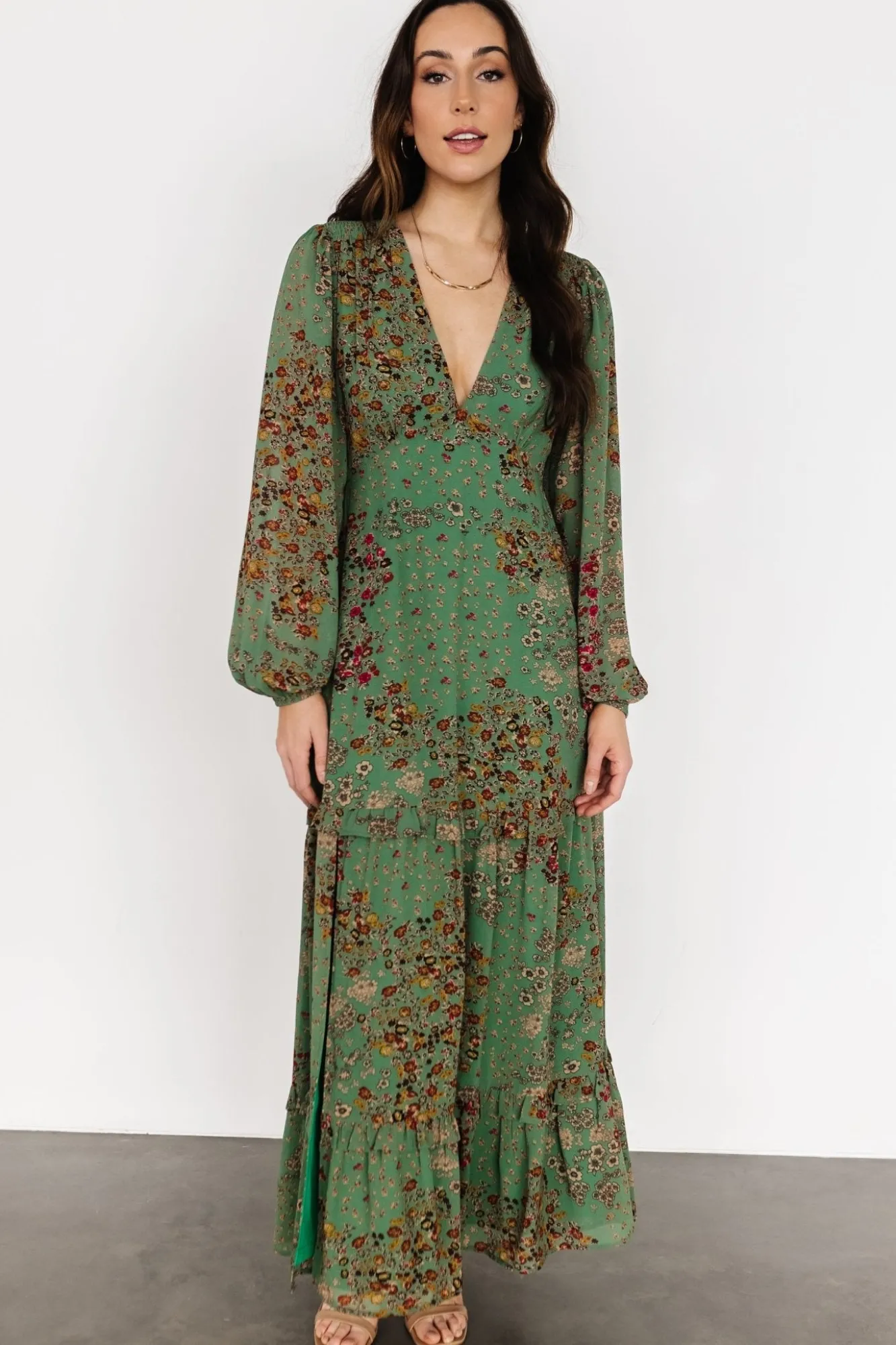 Baltic Born Bowman Deep V Maxi Dress | Green Multi