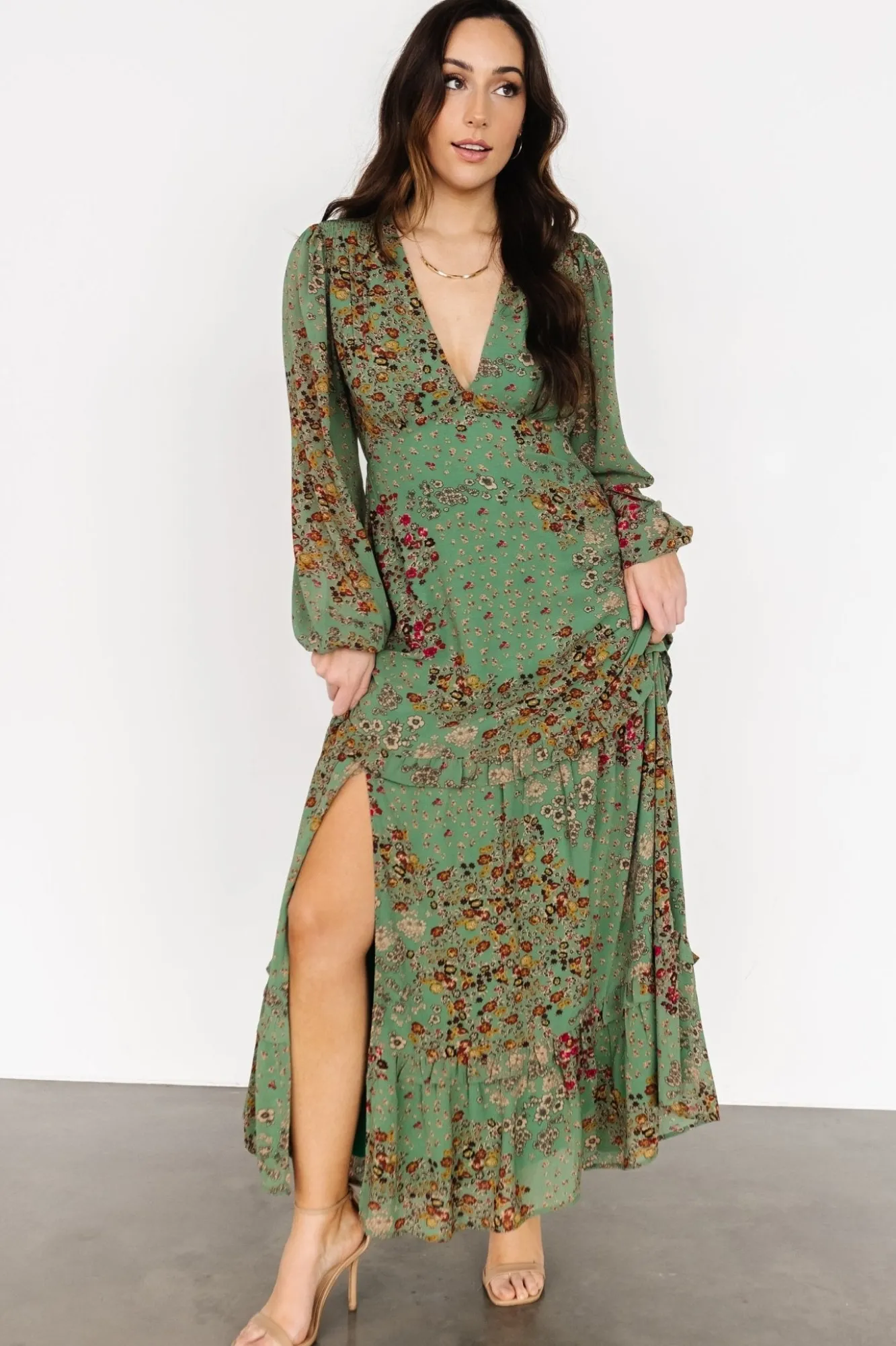 Baltic Born Bowman Deep V Maxi Dress | Green Multi