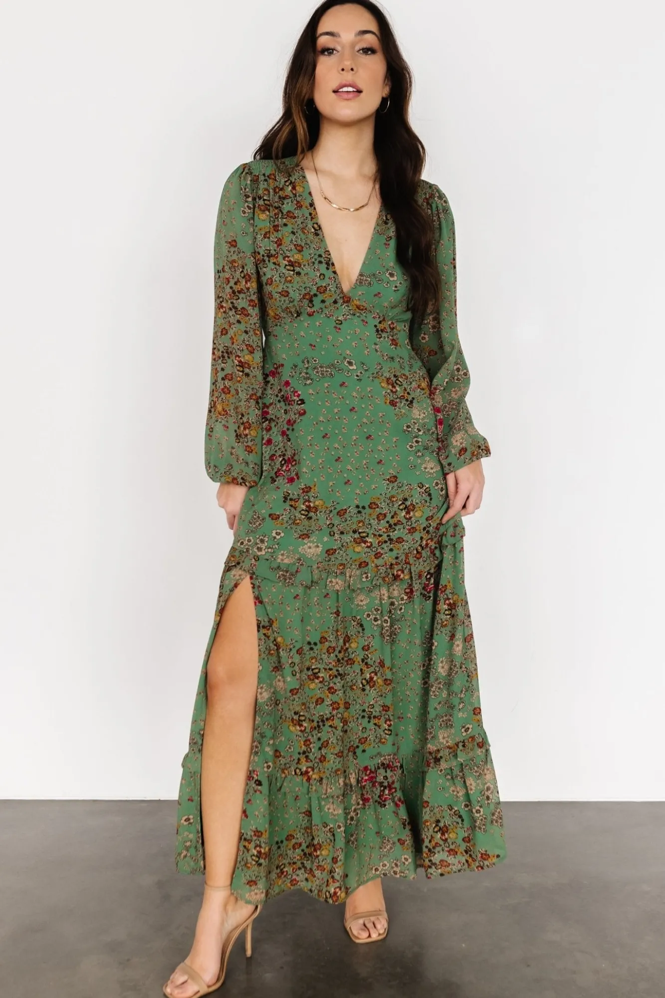 Baltic Born Bowman Deep V Maxi Dress | Green Multi