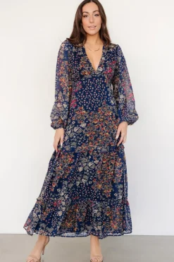 Baltic Born Bowman Deep V Maxi Dress | Dark Blue Multi