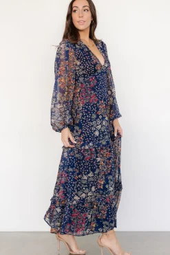 Baltic Born Bowman Deep V Maxi Dress | Dark Blue Multi