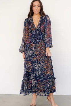 Baltic Born Bowman Deep V Maxi Dress | Dark Blue Multi