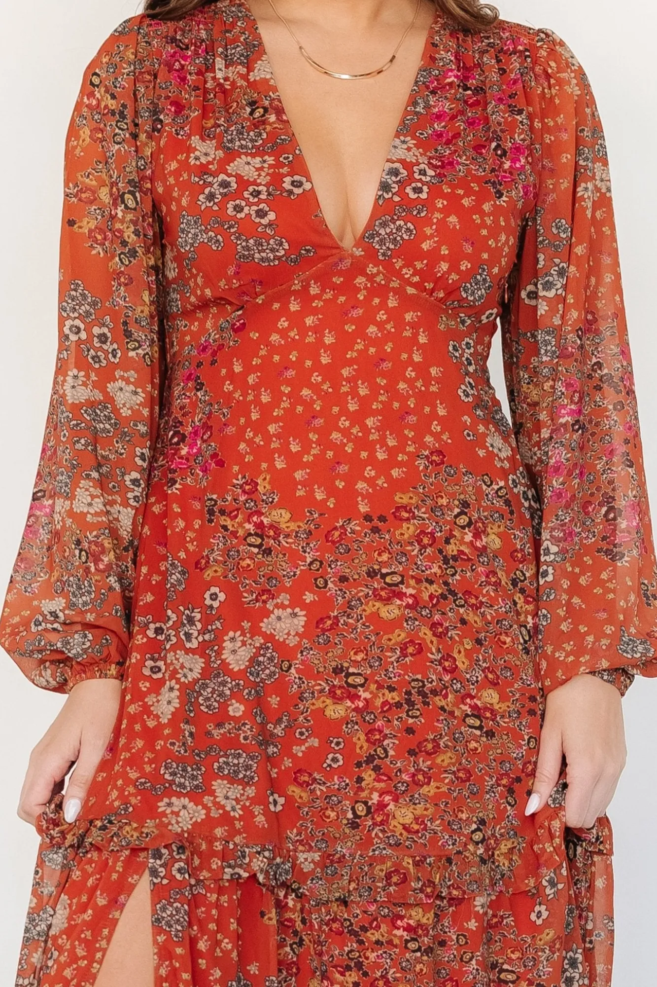 Baltic Born Bowman Deep V Maxi Dress | Rust Multi