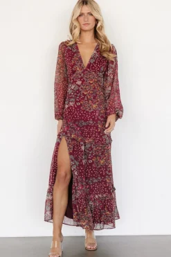 Baltic Born Bowman Deep V Maxi Dress | Burgundy Multi