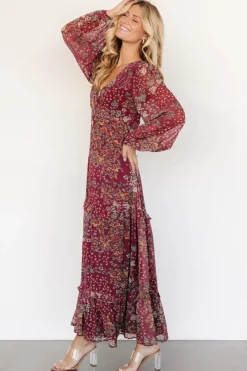 Baltic Born Bowman Deep V Maxi Dress | Burgundy Multi