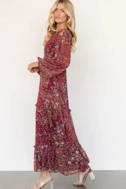 Baltic Born Bowman Deep V Maxi Dress | Burgundy Multi