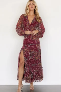 Baltic Born Bowman Deep V Maxi Dress | Burgundy Multi