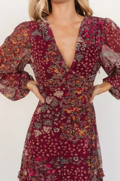 Baltic Born Bowman Deep V Maxi Dress | Burgundy Multi