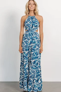 Baltic Born Brett Halter Maxi Dress | Cobalt Print