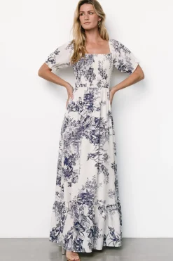 Baltic Born Capri Smocked Maxi Dress | Ivory + Blue Floral