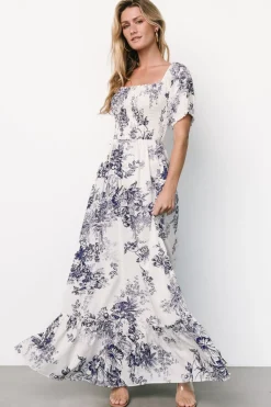 Baltic Born Capri Smocked Maxi Dress | Ivory + Blue Floral
