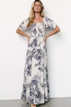 Baltic Born Capri Smocked Maxi Dress | Ivory + Blue Floral