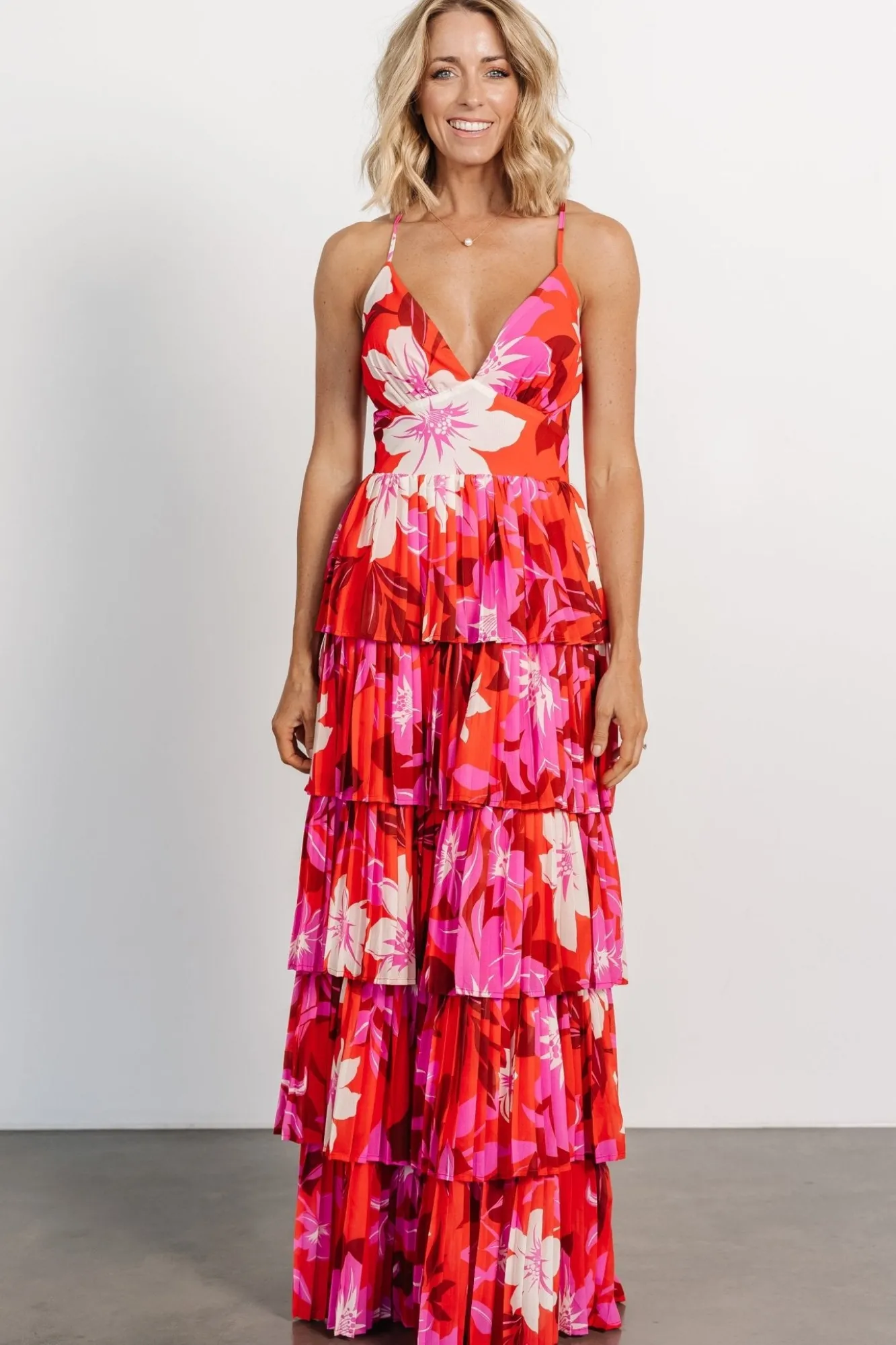 Baltic Born Capriana Tiered Maxi Dress | Red Multi