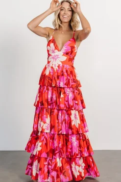 Baltic Born Capriana Tiered Maxi Dress | Red Multi