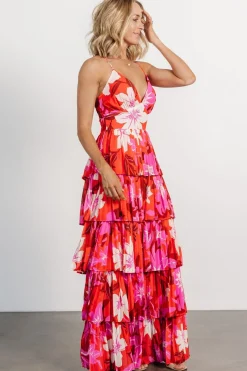 Baltic Born Capriana Tiered Maxi Dress | Red Multi