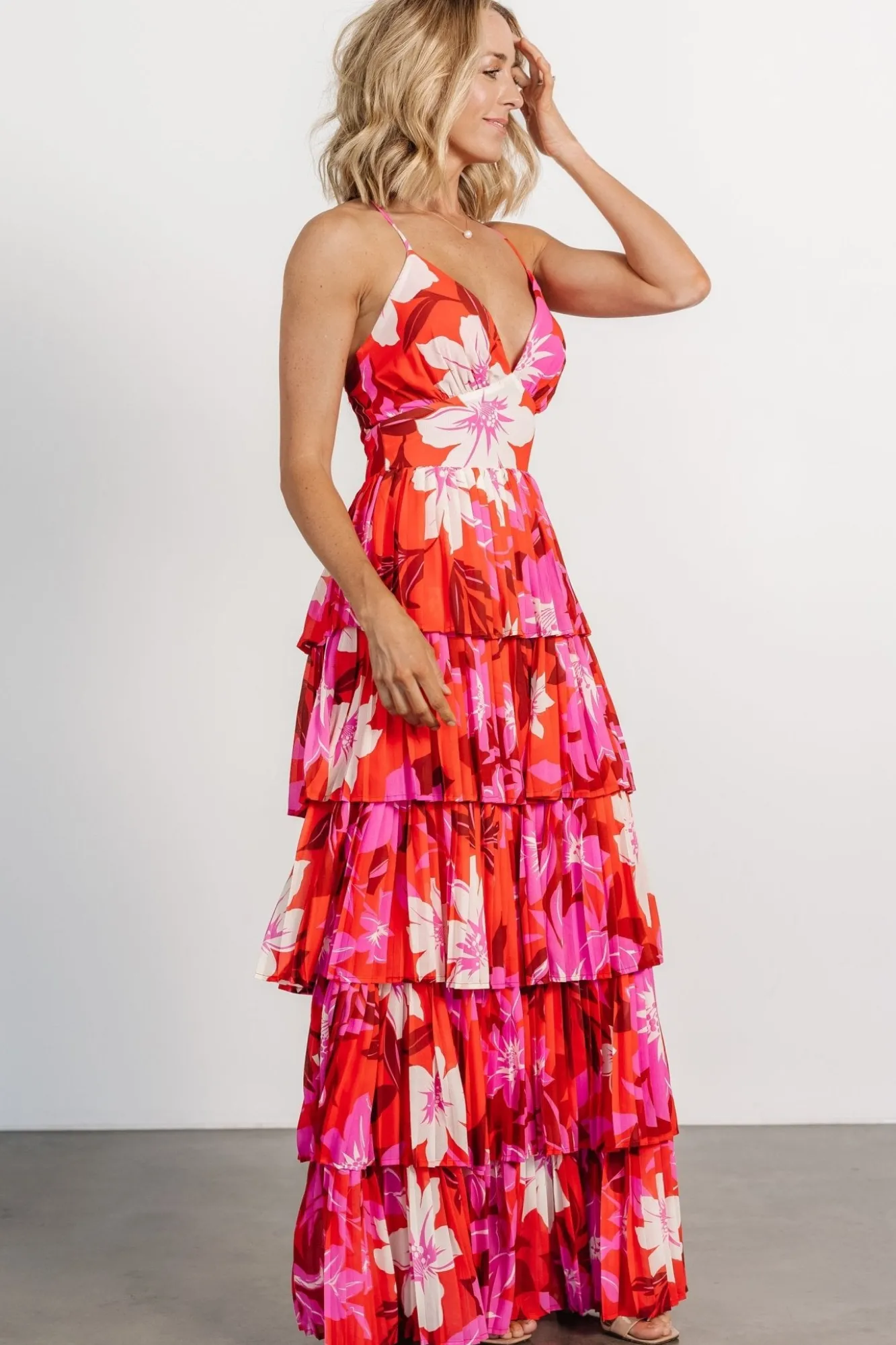 Baltic Born Capriana Tiered Maxi Dress | Red Multi