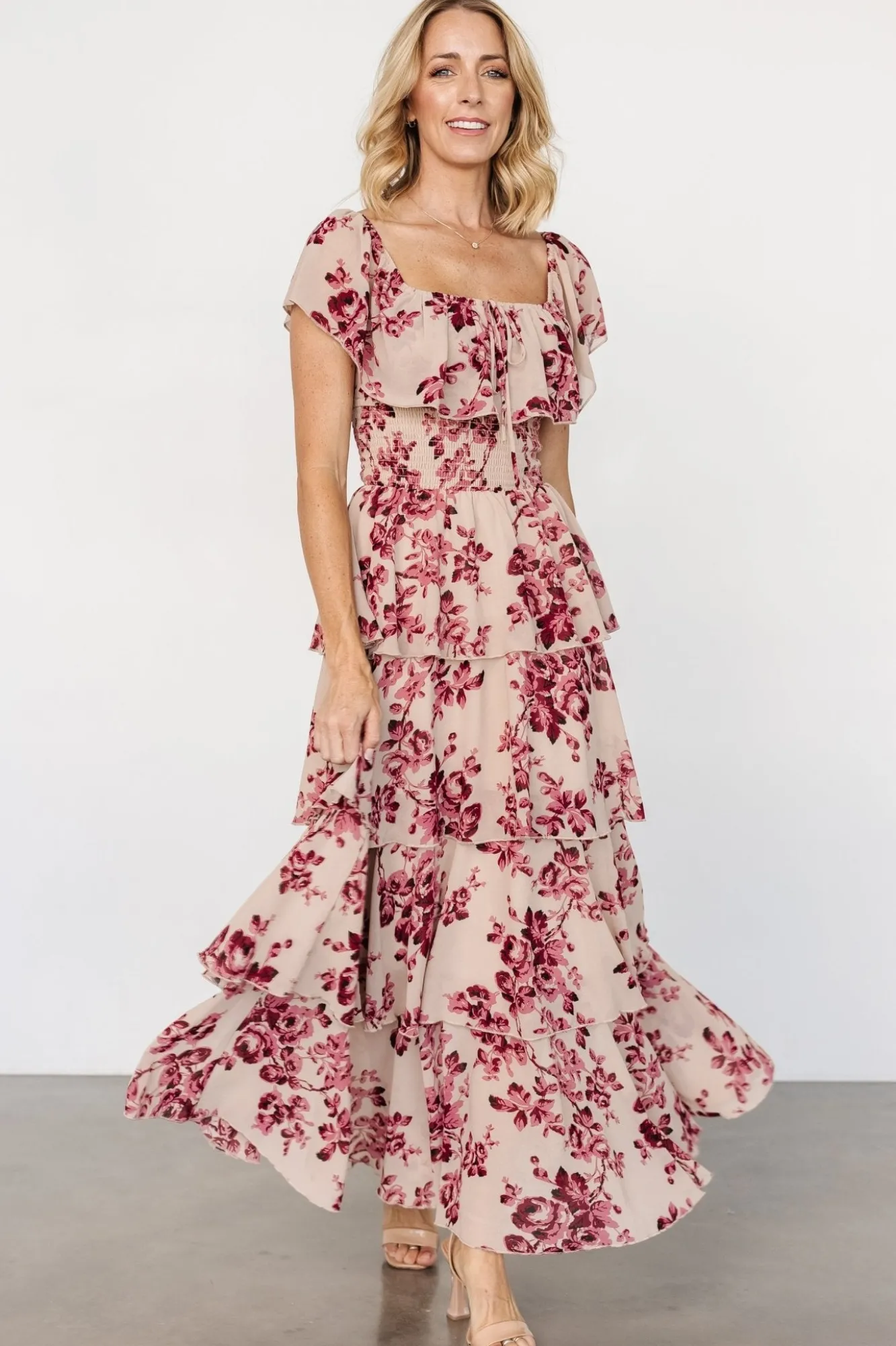 Baltic Born Carina Off Shoulder Maxi Dress | Nude + Rose