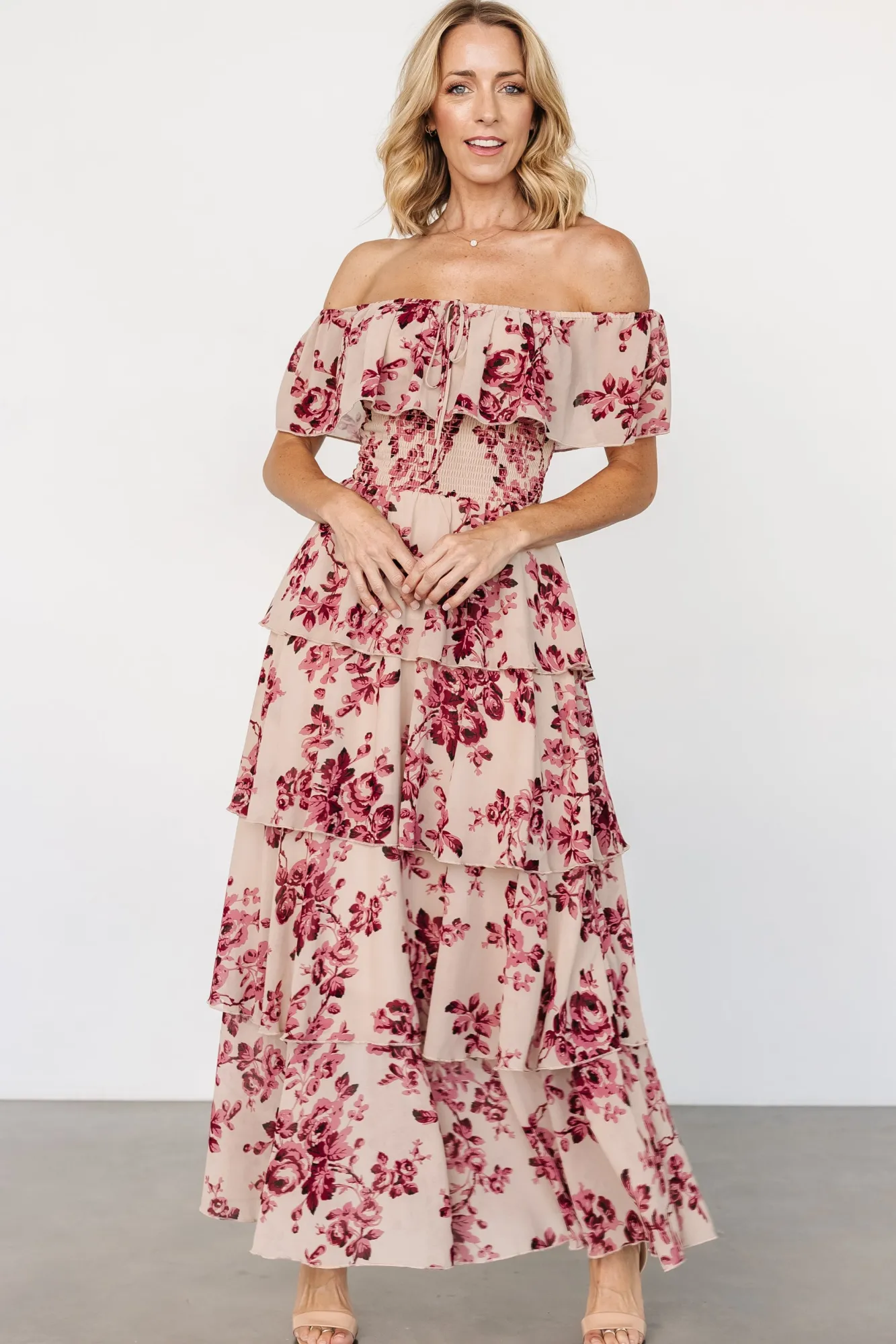 Baltic Born Carina Off Shoulder Maxi Dress | Nude + Rose