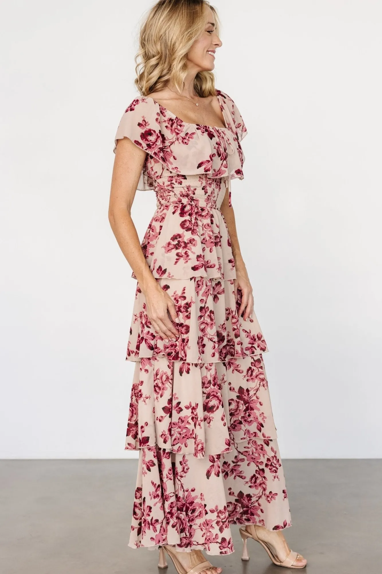 Baltic Born Carina Off Shoulder Maxi Dress | Nude + Rose