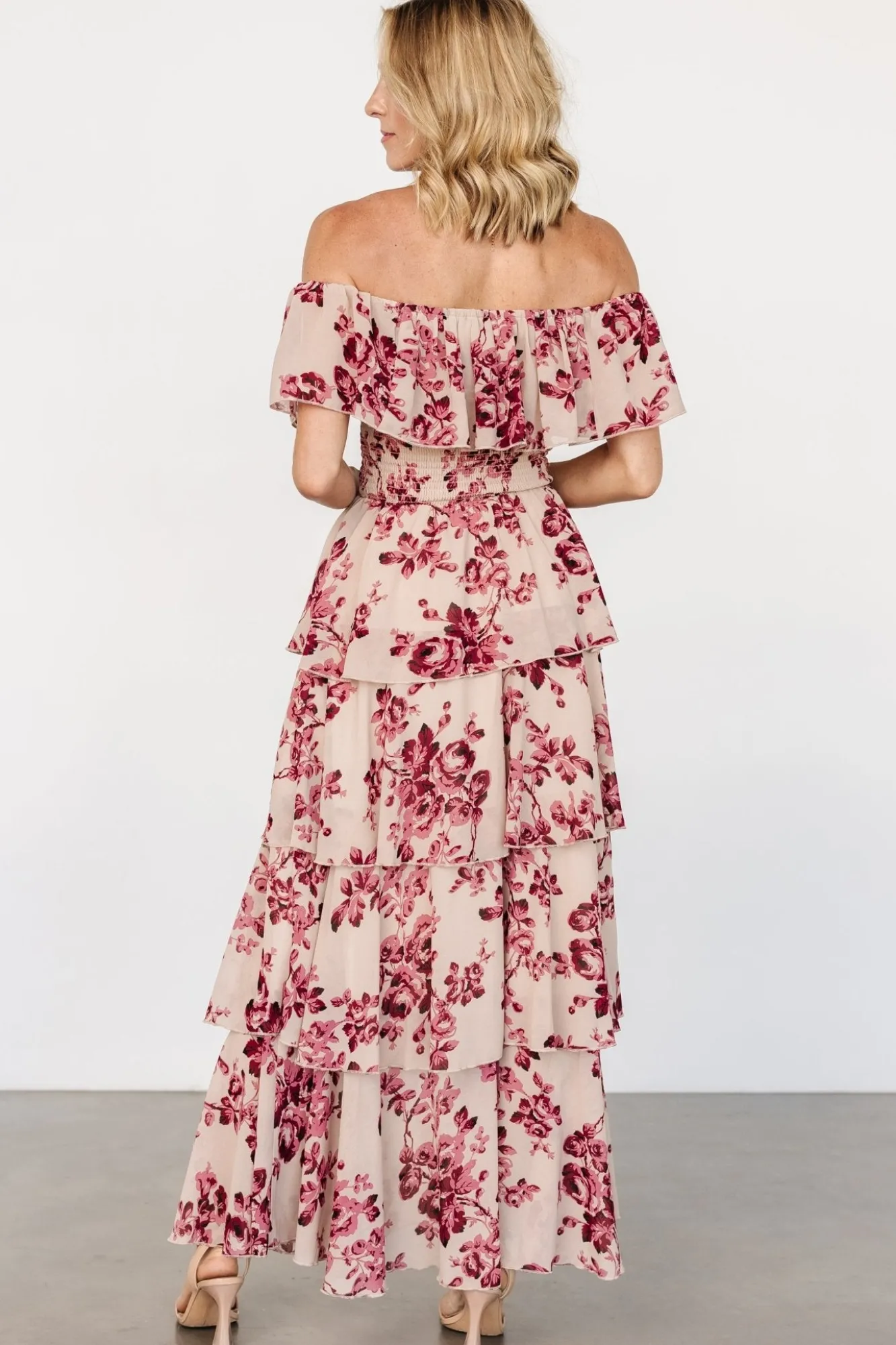 Baltic Born Carina Off Shoulder Maxi Dress | Nude + Rose