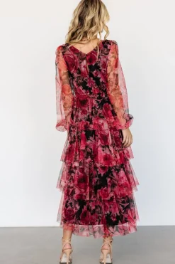 Baltic Born Carolina Tulle Tiered Maxi Dress | Red + Black Floral