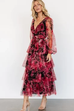 Baltic Born Carolina Tulle Tiered Maxi Dress | Red + Black Floral