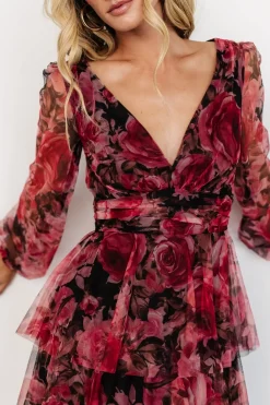 Baltic Born Carolina Tulle Tiered Maxi Dress | Red + Black Floral