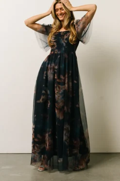 Baltic Born Cassandra Tulle Maxi Dress | Dark Blue Floral