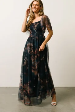 Baltic Born Cassandra Tulle Maxi Dress | Dark Blue Floral