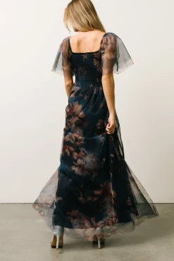Baltic Born Cassandra Tulle Maxi Dress | Dark Blue Floral