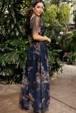 Baltic Born Cassandra Tulle Maxi Dress | Dark Blue Floral
