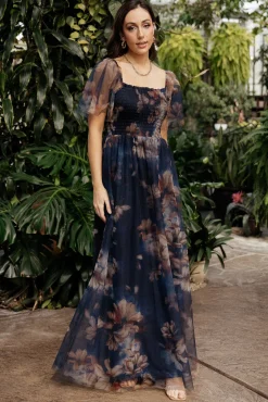 Baltic Born Cassandra Tulle Maxi Dress | Dark Blue Floral