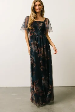 Baltic Born Cassandra Tulle Maxi Dress | Dark Blue Floral