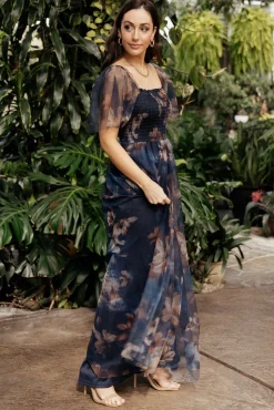 Baltic Born Cassandra Tulle Maxi Dress | Dark Blue Floral