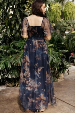 Baltic Born Cassandra Tulle Maxi Dress | Dark Blue Floral