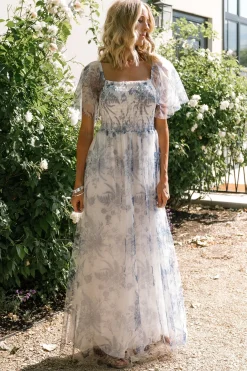 Baltic Born Cassandra Tulle Maxi Dress | Blue + White Floral