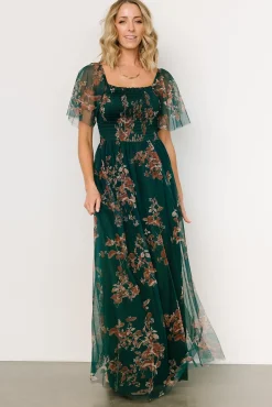 Baltic Born Cassandra Tulle Maxi Dress | Green + Bronze Floral