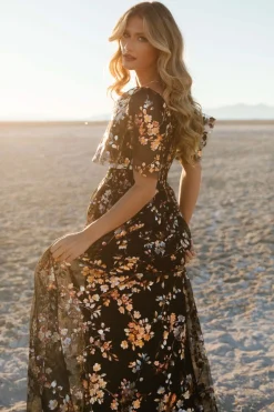 Baltic Born Cassandra Tulle Maxi Dress | Black Blossom