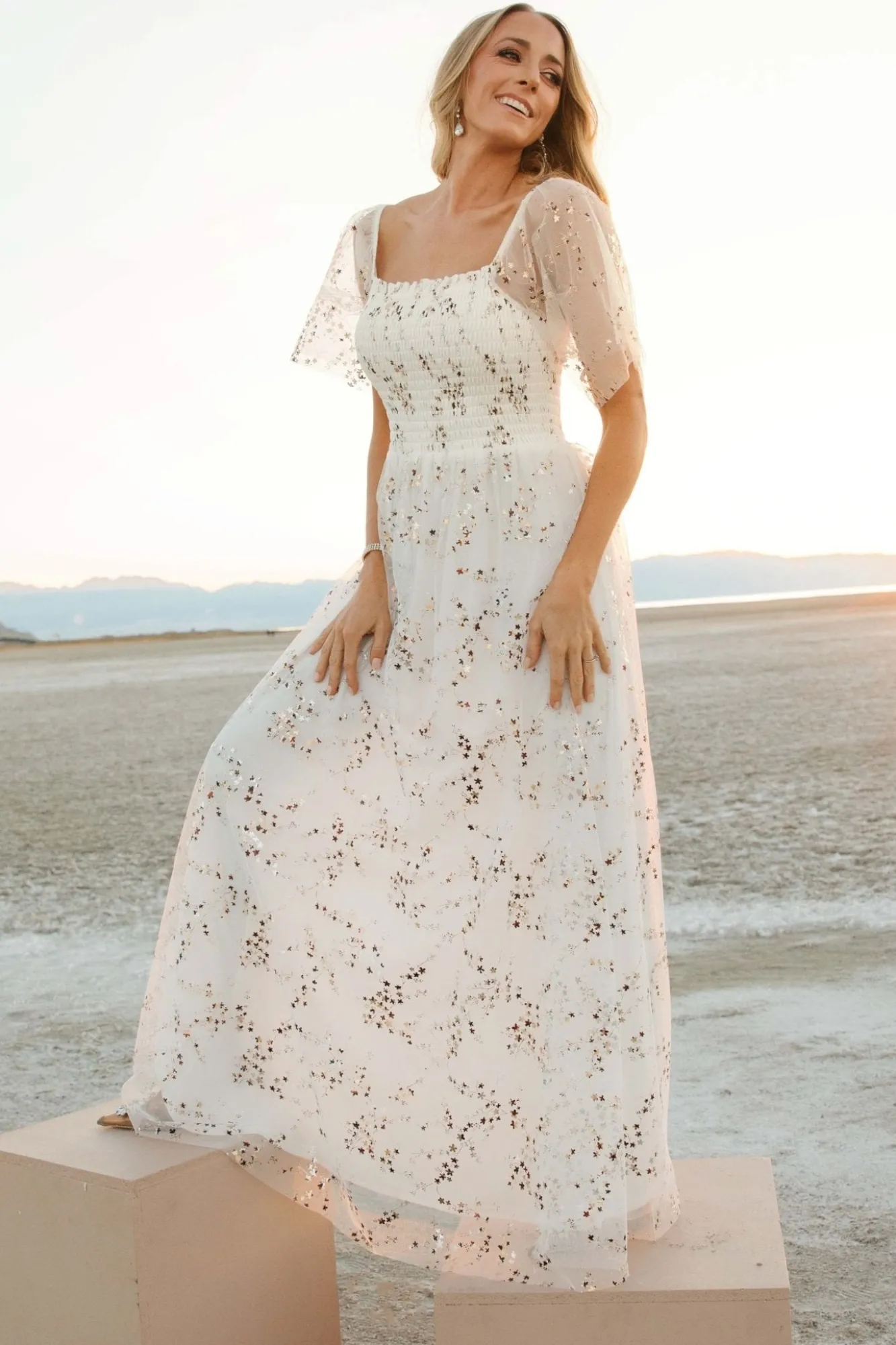 Baltic Born Cassandra Tulle Maxi Dress | Metallic White