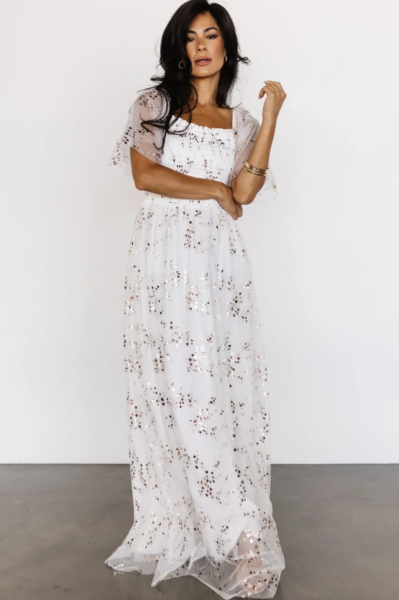 Baltic Born Cassandra Tulle Maxi Dress | Metallic White