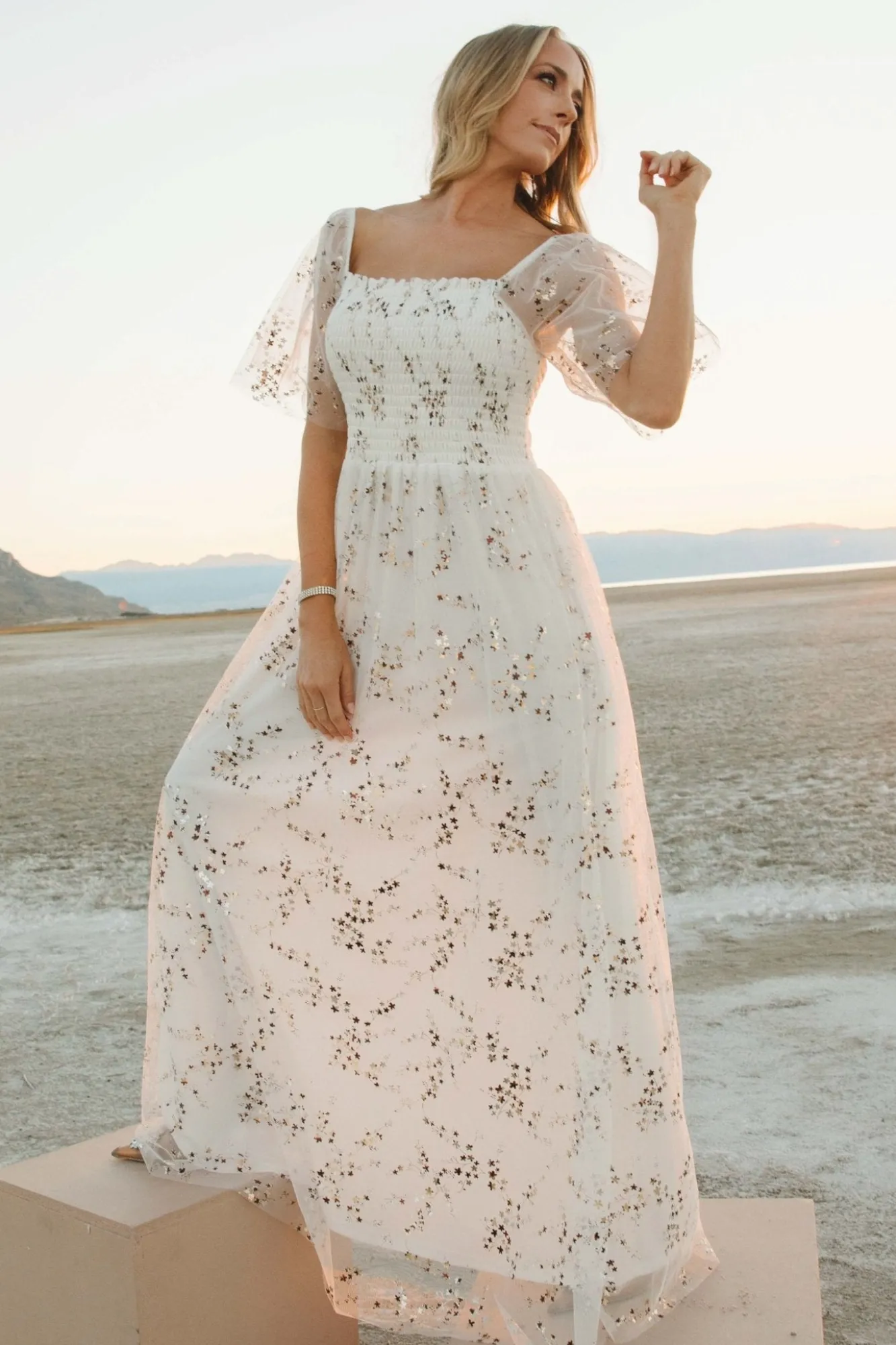 Baltic Born Cassandra Tulle Maxi Dress | Metallic White