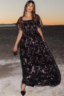 Baltic Born Cassandra Tulle Maxi Dress | Metallic Black