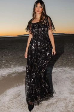 Baltic Born Cassandra Tulle Maxi Dress | Metallic Black