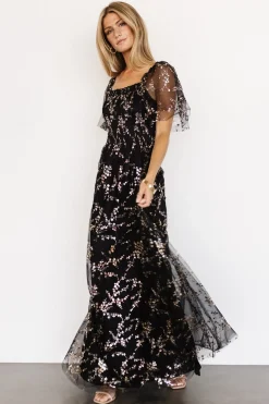 Baltic Born Cassandra Tulle Maxi Dress | Metallic Black