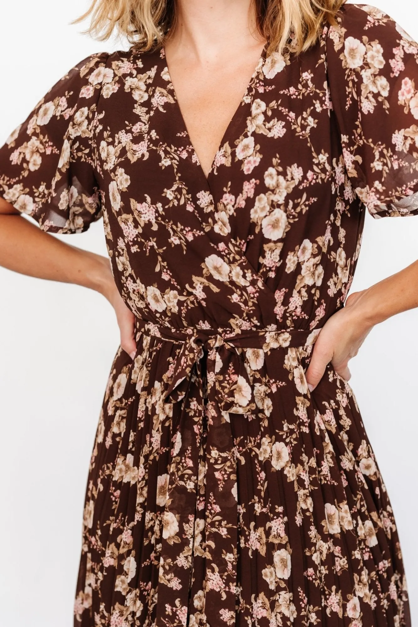 Baltic Born Cassidy Pleated Midi Dress | Brown Floral