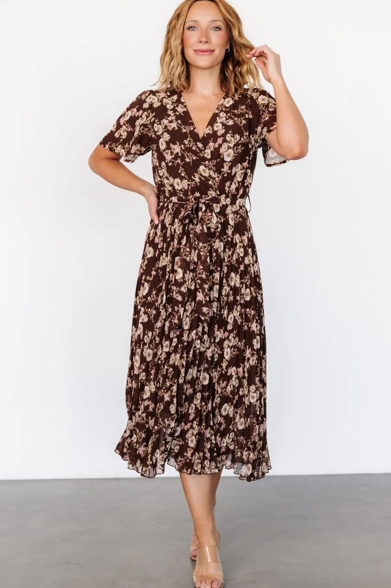 Baltic Born Cassidy Pleated Midi Dress | Brown Floral